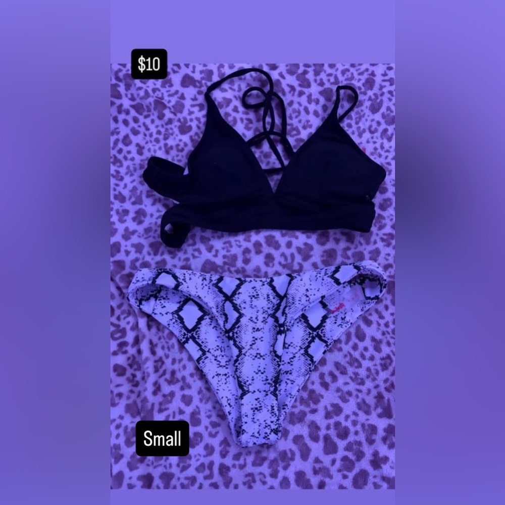 Black Bikini Top and Snake Print Bottom